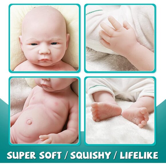 🆕18 inch Full Body Platinum Silicone Bald Baby Dolls Opened Eyes Newborn Boy - Picture 5 of 8